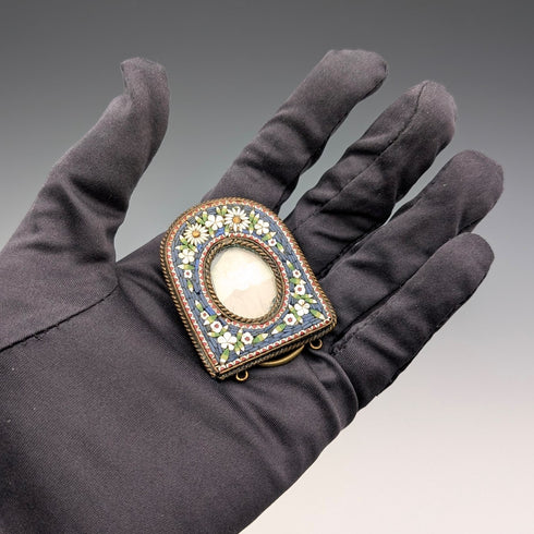 アンティーク マイクロモザイク装飾 真鍮製小型フォトフレーム 写真立て/ポートレイト